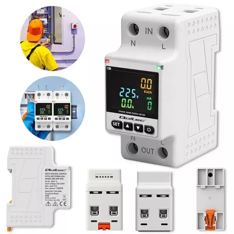Contador de consumo de energia monofásico QOLTEC 50981 DIN35 230V 50Hz