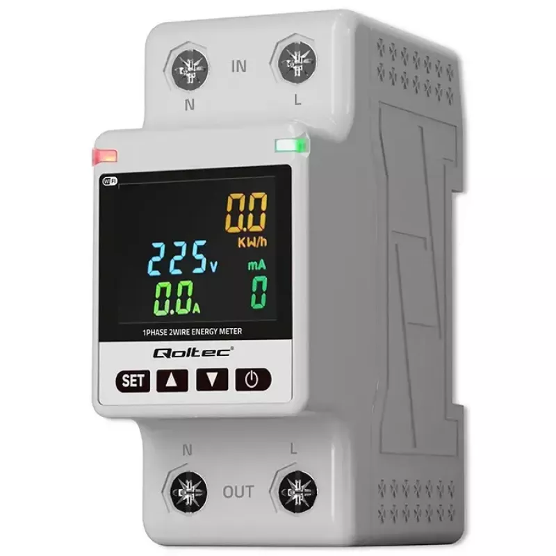 Contador de consumo de energia monofásico QOLTEC 50981 DIN35 230V 50Hz
