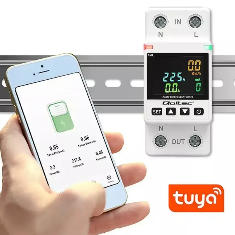 Contador de consumo de energia monofásico QOLTEC 50981 DIN35 230V 50Hz
