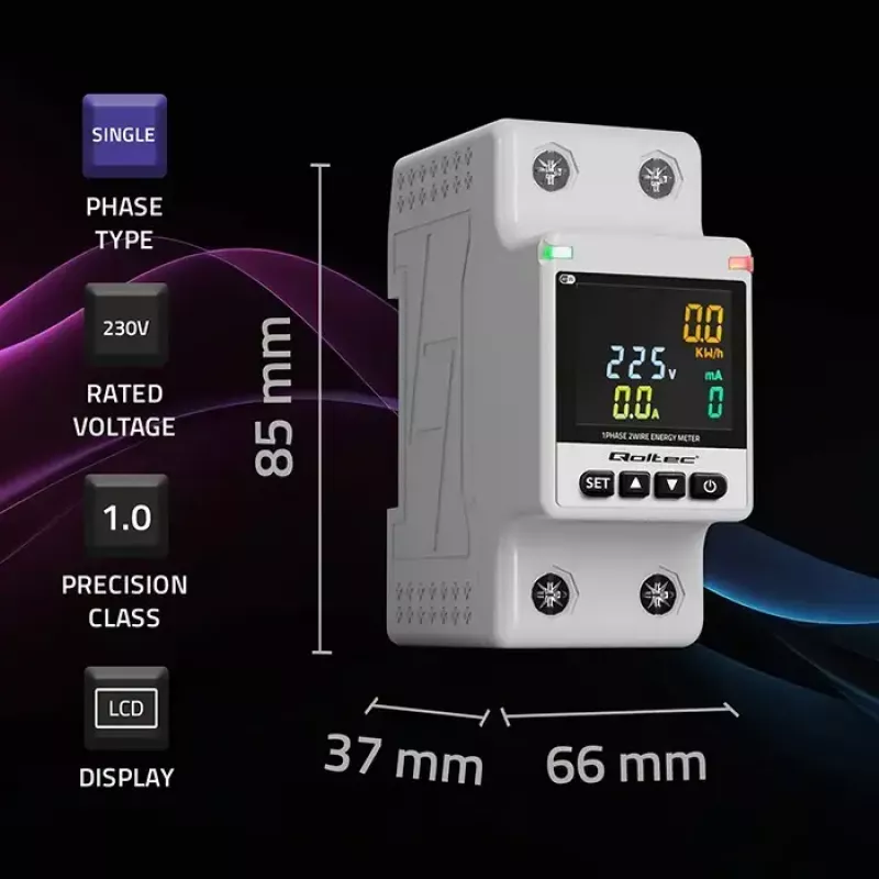 Contador de consumo de energia monofásico QOLTEC 50981 DIN35 230V 50Hz