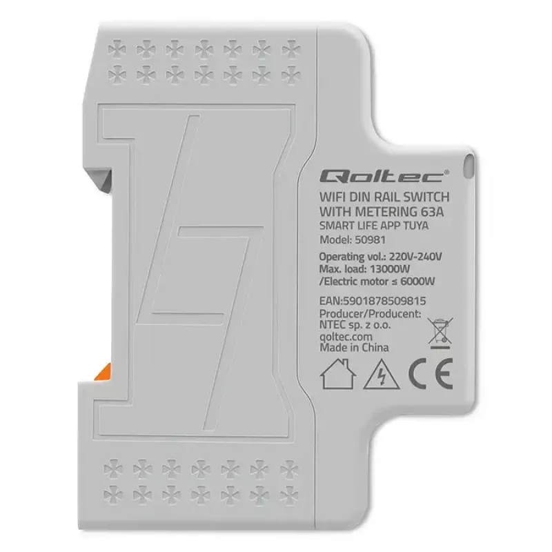 Contador de consumo de energia monofásico QOLTEC 50981 DIN35 230V 50Hz