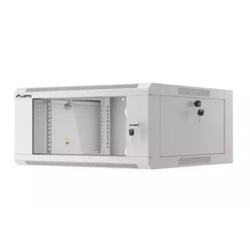 Armário de rede de 19 polegadas 4U para montagem na parede LANBERG WAFA-5604-10S, 600 mm de profundidade, cinzento, porta de vidro (dobrável)
