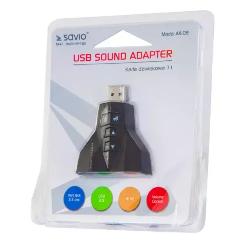 Placa de som Savio AK-08 USB 2.0 interface 7.1