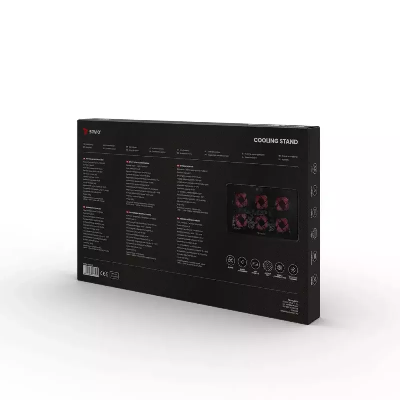 Base de arrefecimento para portátil SAVIO COS-01 com 6 ventoinhas iluminadas 2000 rpm, USB 2.0, para ecrãs até 17,3 polegadas