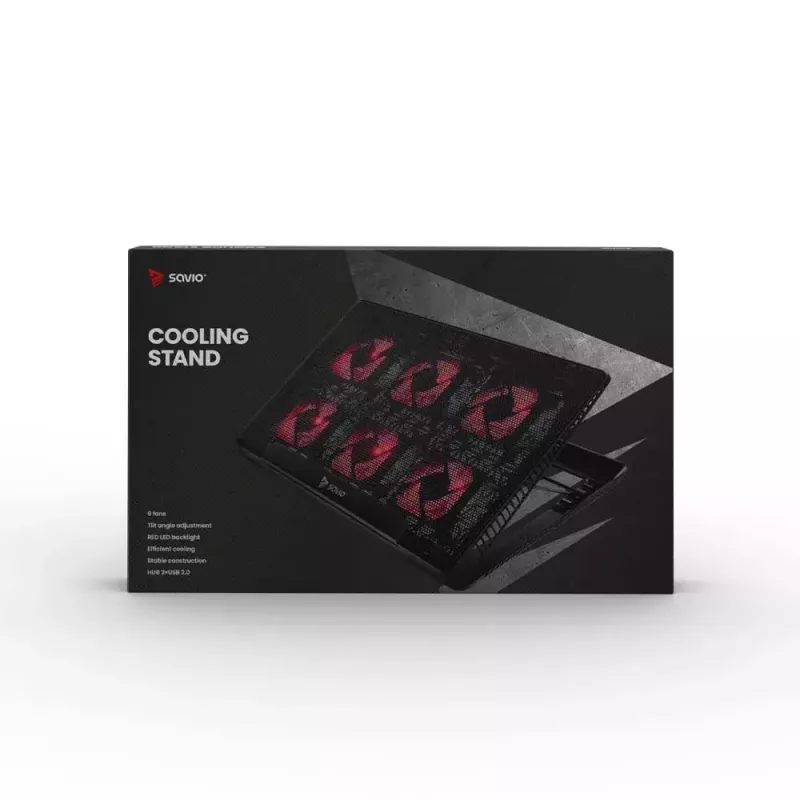 Base de arrefecimento para portátil SAVIO COS-01 com 6 ventoinhas iluminadas 2000 rpm, USB 2.0, para ecrãs até 17,3 polegadas