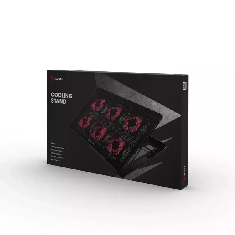Base de arrefecimento para portátil SAVIO COS-01 com 6 ventoinhas iluminadas 2000 rpm, USB 2.0, para ecrãs até 17,3 polegadas