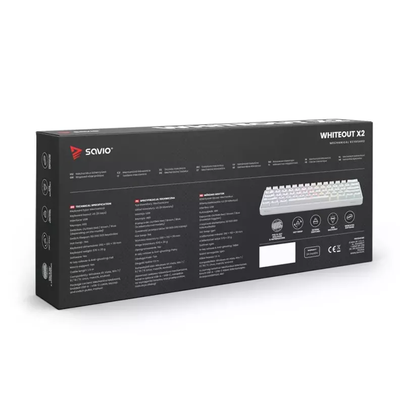 Teclado gaming Savio WHITEOUT X2 RED USB QWERTY mecânico 61 teclas