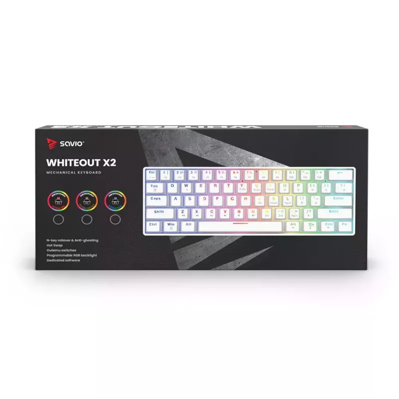 Teclado gaming Savio WHITEOUT X2 RED USB QWERTY mecânico 61 teclas