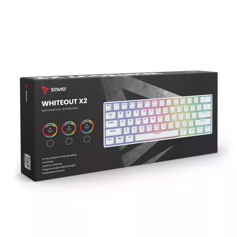 Teclado gaming Savio WHITEOUT X2 RED USB QWERTY mecânico 61 teclas