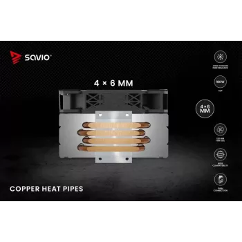 Arrefecedor de CPU a ar SAVIO Vortex X2 preto – ventoinha de 120 mm, altura 157 mm, PWM, compatível com LGA 2066