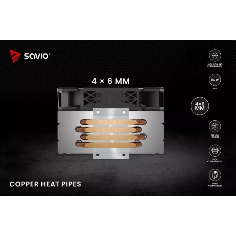 Arrefecedor de CPU a ar SAVIO Vortex X2 preto – ventoinha de 120 mm, altura 157 mm, PWM, compatível com LGA 2066