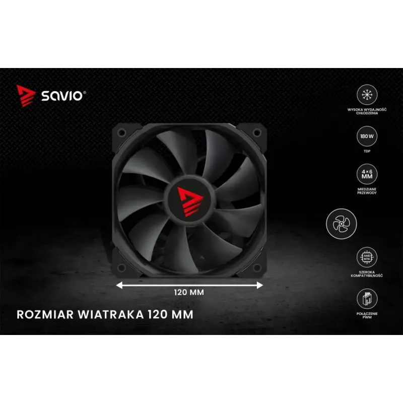 Arrefecedor de CPU a ar SAVIO Vortex X2 preto – ventoinha de 120 mm, altura 157 mm, PWM, compatível com LGA 2066