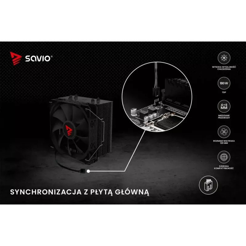 Arrefecedor de CPU a ar SAVIO Vortex X2 preto – ventoinha de 120 mm, altura 157 mm, PWM, compatível com LGA 2066