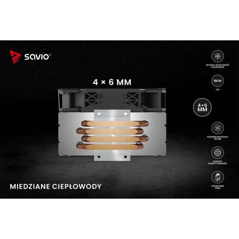 Arrefecedor de CPU a ar SAVIO Vortex X2 preto – ventoinha de 120 mm, altura 157 mm, PWM, compatível com LGA 2066