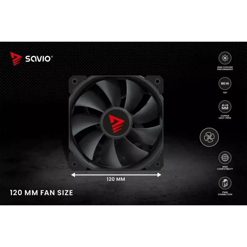 Arrefecedor de CPU a ar SAVIO Vortex X2 preto – ventoinha de 120 mm, altura 157 mm, PWM, compatível com LGA 2066