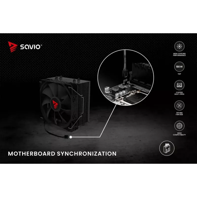 Arrefecedor de CPU a ar SAVIO Vortex X2 preto – ventoinha de 120 mm, altura 157 mm, PWM, compatível com LGA 2066