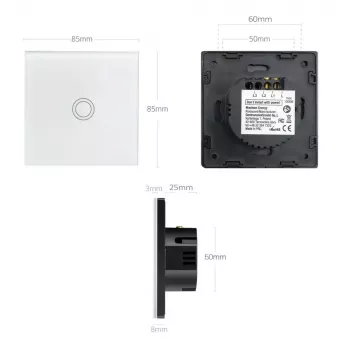 Interruptor de luz tátil MACLEAN MCE703W, frente de vidro, 1 função, 220V