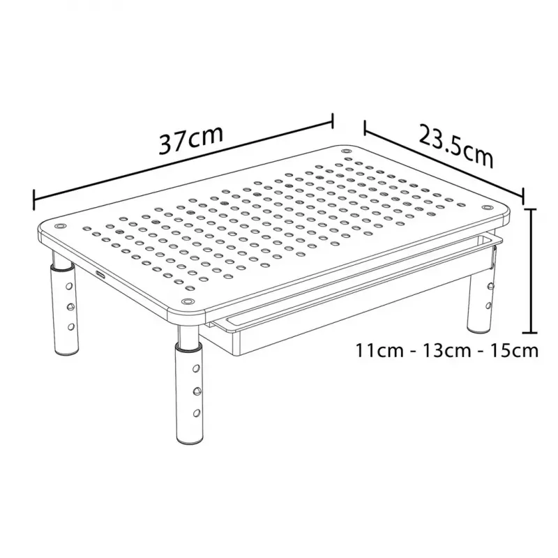 Suporte para portátil MACLEAN MC-946 para dispositivos 13–32 polegadas, altura em 3 níveis (11/13/15 cm), gaveta, preto, até 20 kg