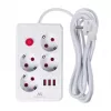Extensão elétrica MACLEAN MCE393 W — 4 tomadas + 3×USB, 110–240V, 2,1A USB, 2500W, 3 m, branco
