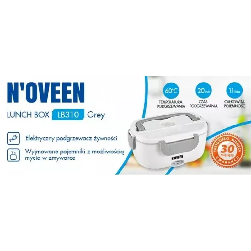 Marmita elétrica NOVEEN LB310 cinzenta – recipiente aquecido portátil para alimentos, alimentação USB, compartimento único