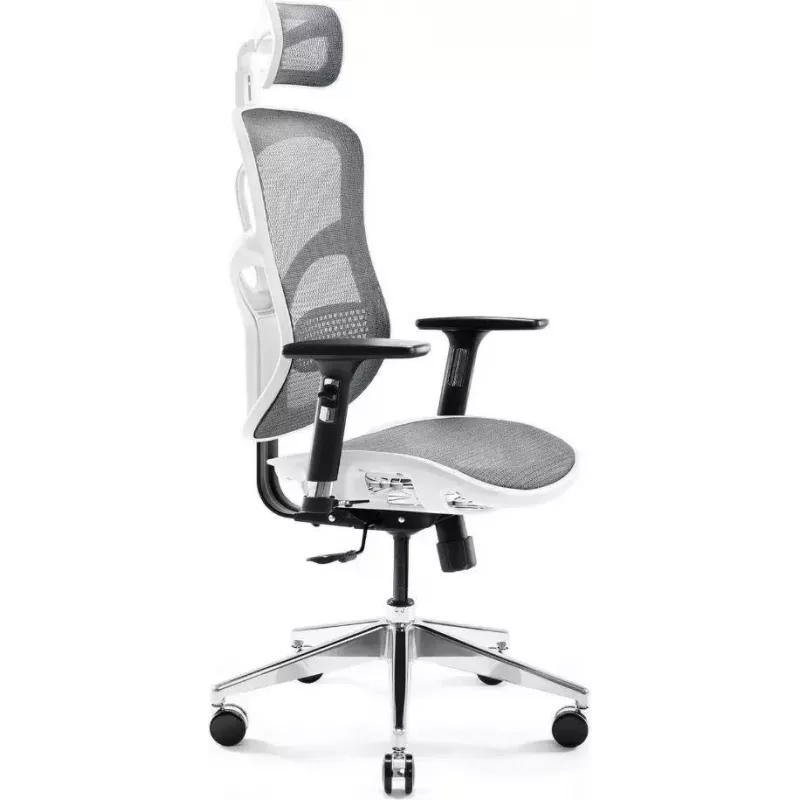 Cadeira de escritório ergonómica Diablo Chairs V-Basic branco-cinzento – altura e inclinação ajustáveis, braços, apoio lombar