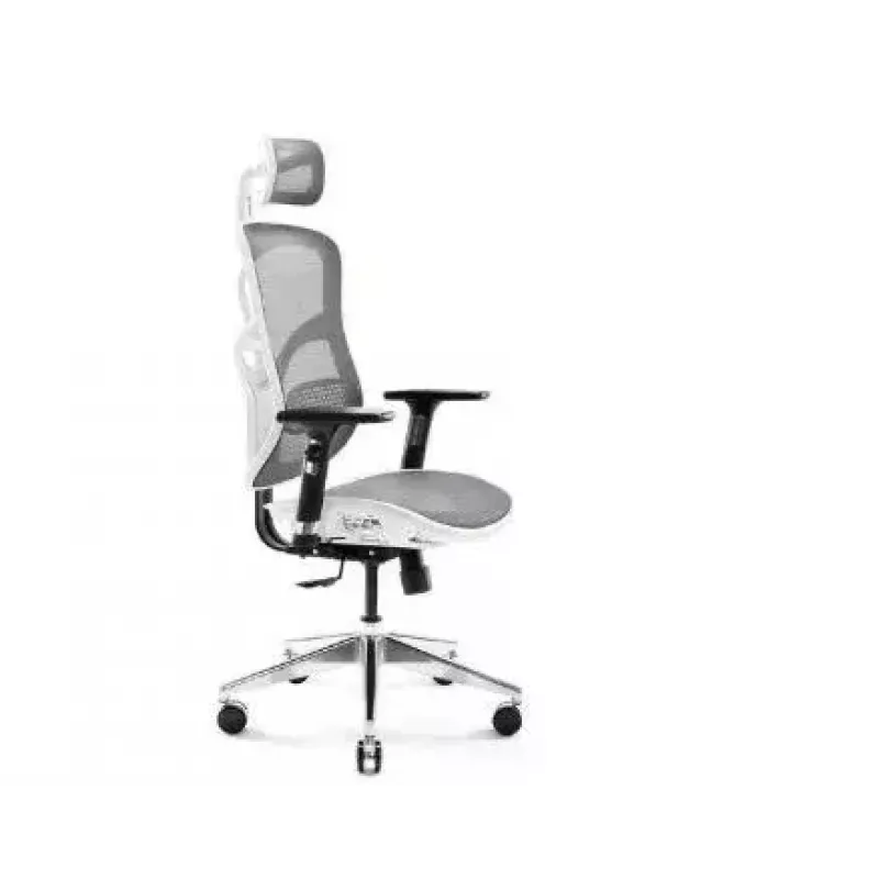 Cadeira de escritório ergonómica Diablo Chairs V-Basic branco-cinzento – altura e inclinação ajustáveis, braços, apoio lombar