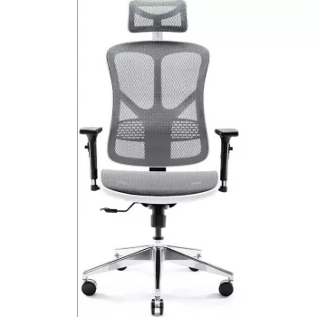 Cadeira de escritório ergonómica Diablo Chairs V-Basic branco-cinzento – altura e inclinação ajustáveis, braços, apoio lombar