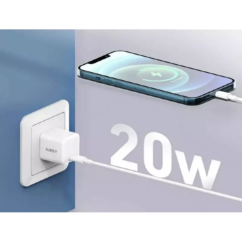 Mini carregador USB-C Aukey PA-F5 20W PD — carregador rápido compacto 20W PD