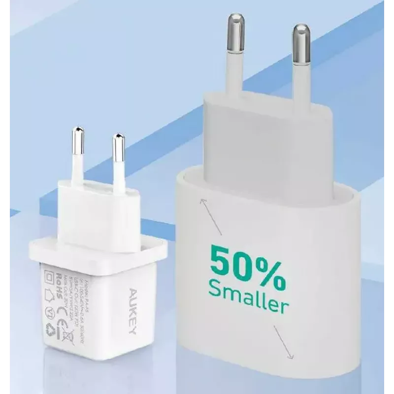 Mini carregador USB-C Aukey PA-F5 20W PD — carregador rápido compacto 20W PD