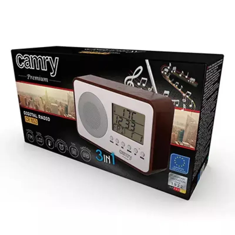Rádio portátil Camry CR 1153 — rádio de bolso FM com ecrã LCD, altifalante único, procura automática de estações digital, funcionamento em corrente contínua