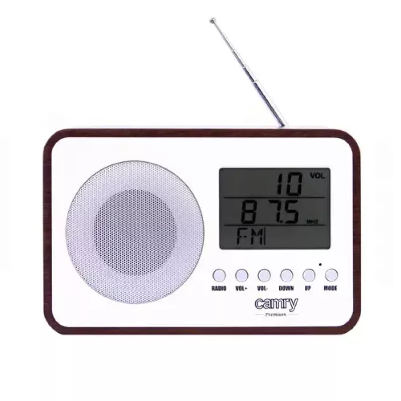 Rádio portátil Camry CR 1153 — rádio de bolso FM com ecrã LCD, altifalante único, procura automática de estações digital, funcionamento em corrente contínua