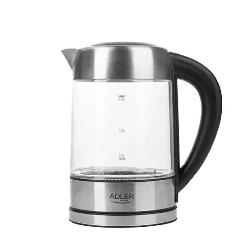 Chaleira Adler AD 1247 1,7 l 2200 W corpo de vidro elementos em aço inoxidável preto