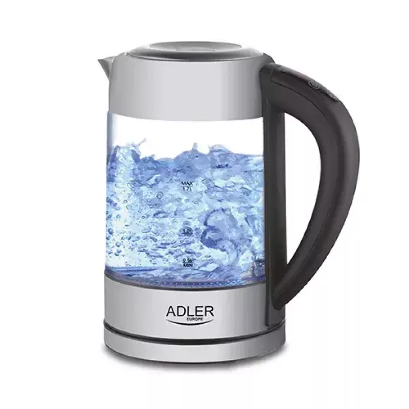 Chaleira Adler AD 1247 1,7 l 2200 W corpo de vidro elementos em aço inoxidável preto