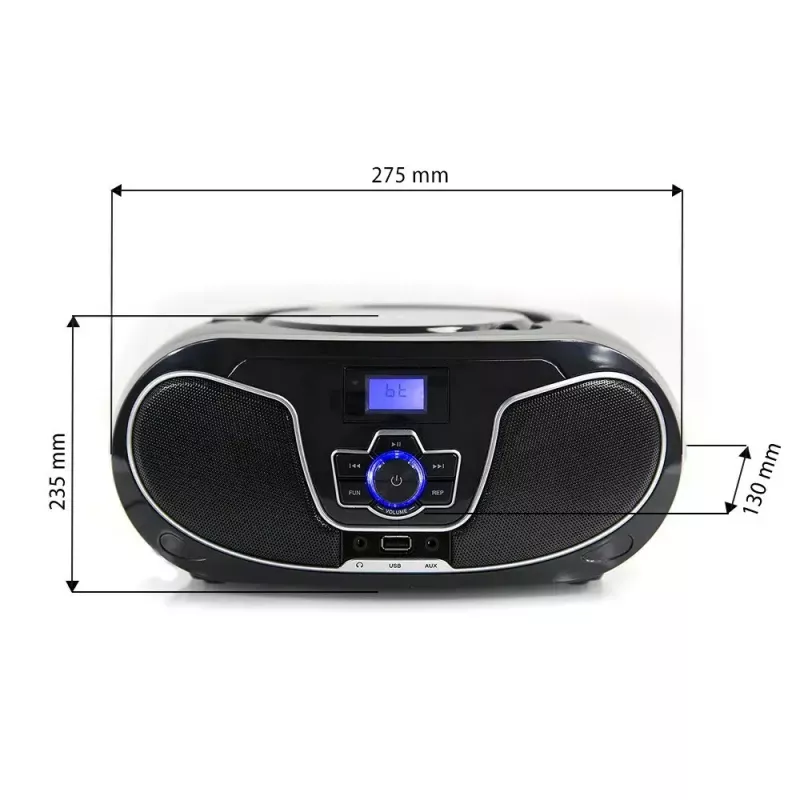 Rádio portátil MANTA BBX007 com Bluetooth 5.0, rádio FM (87,5–108 MHz), LCD, antena telescópica