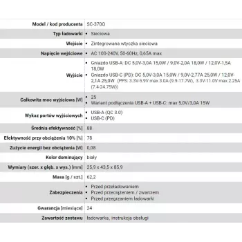 Carregador USB-C everActive SC-370Q 25W QC3.0 carregamento rápido USB