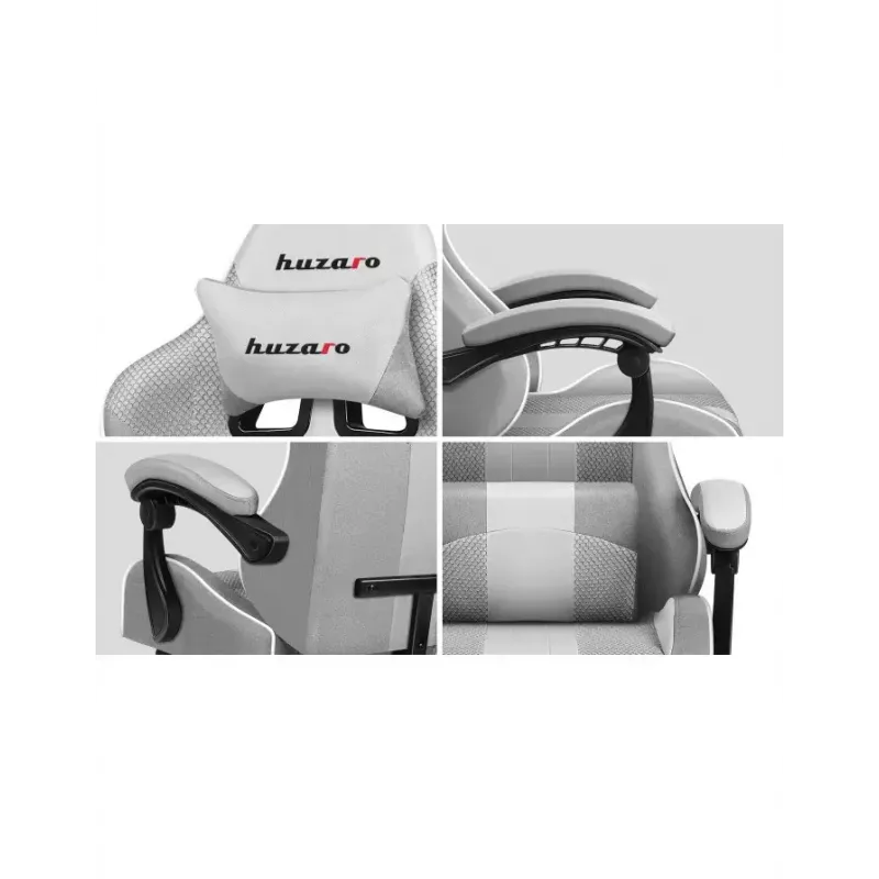 Cadeira gaming Huzaro FORCE 4.7 assento concha cinzento – tecido, assento e encosto almofadados, apoio de pés, peso máx. 140 kg, altura 113–123 cm