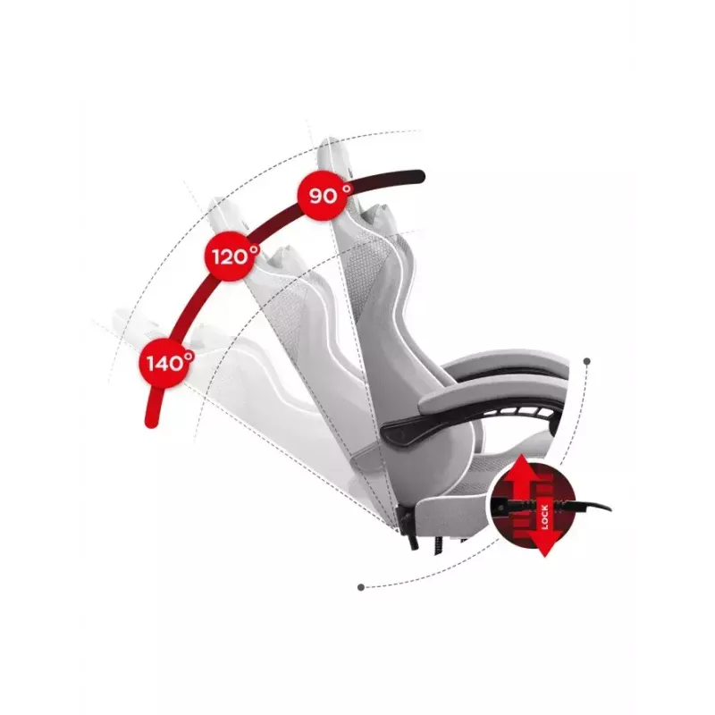 Cadeira gaming Huzaro FORCE 4.7 assento concha cinzento – tecido, assento e encosto almofadados, apoio de pés, peso máx. 140 kg, altura 113–123 cm