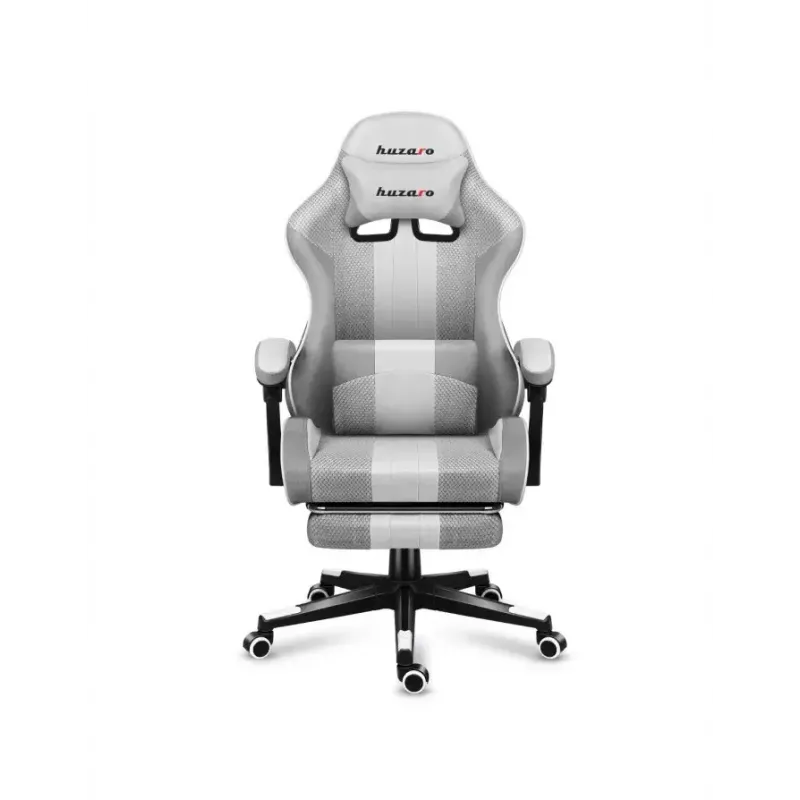 Cadeira gaming Huzaro FORCE 4.7 assento concha cinzento – tecido, assento e encosto almofadados, apoio de pés, peso máx. 140 kg, altura 113–123 cm
