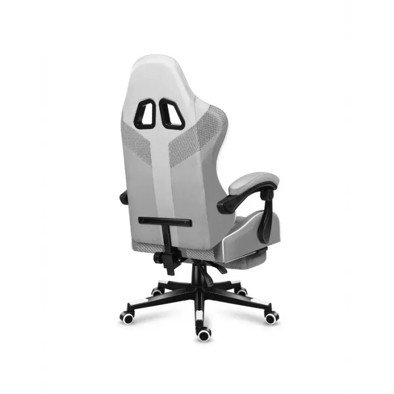 Cadeira gaming Huzaro FORCE 4.7 assento concha cinzento – tecido, assento e encosto almofadados, apoio de pés, peso máx. 140 kg, altura 113–123 cm