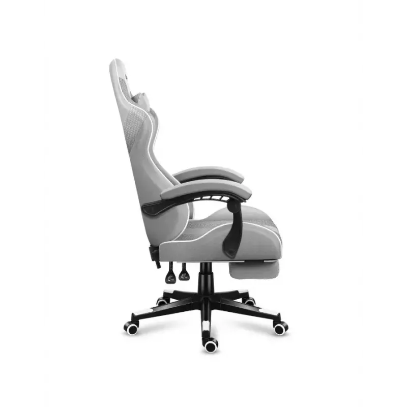 Cadeira gaming Huzaro FORCE 4.7 assento concha cinzento – tecido, assento e encosto almofadados, apoio de pés, peso máx. 140 kg, altura 113–123 cm