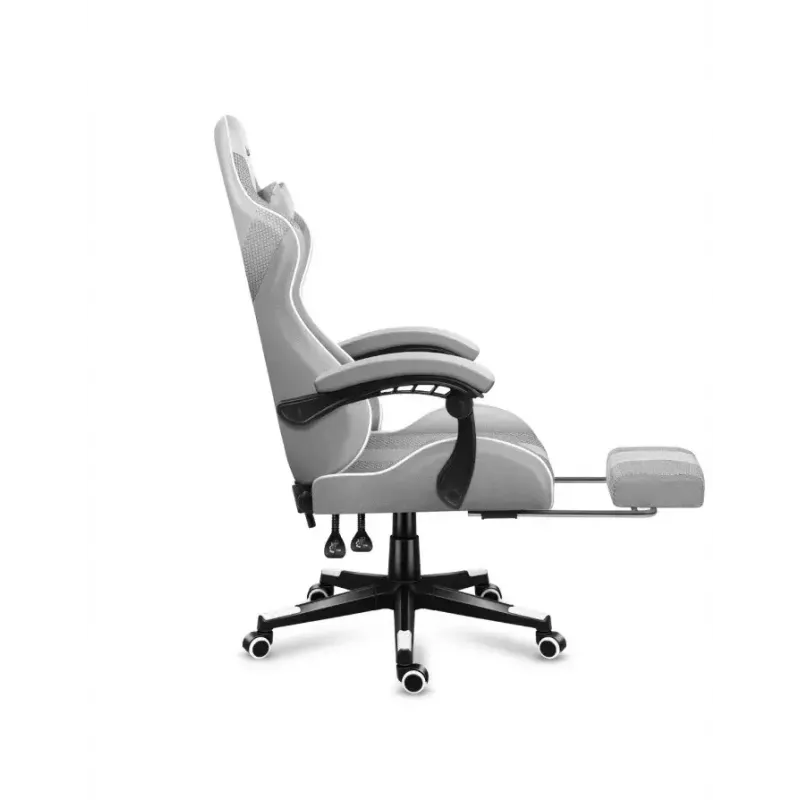 Cadeira gaming Huzaro FORCE 4.7 assento concha cinzento – tecido, assento e encosto almofadados, apoio de pés, peso máx. 140 kg, altura 113–123 cm