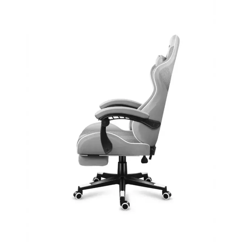 Cadeira gaming Huzaro FORCE 4.7 assento concha cinzento – tecido, assento e encosto almofadados, apoio de pés, peso máx. 140 kg, altura 113–123 cm