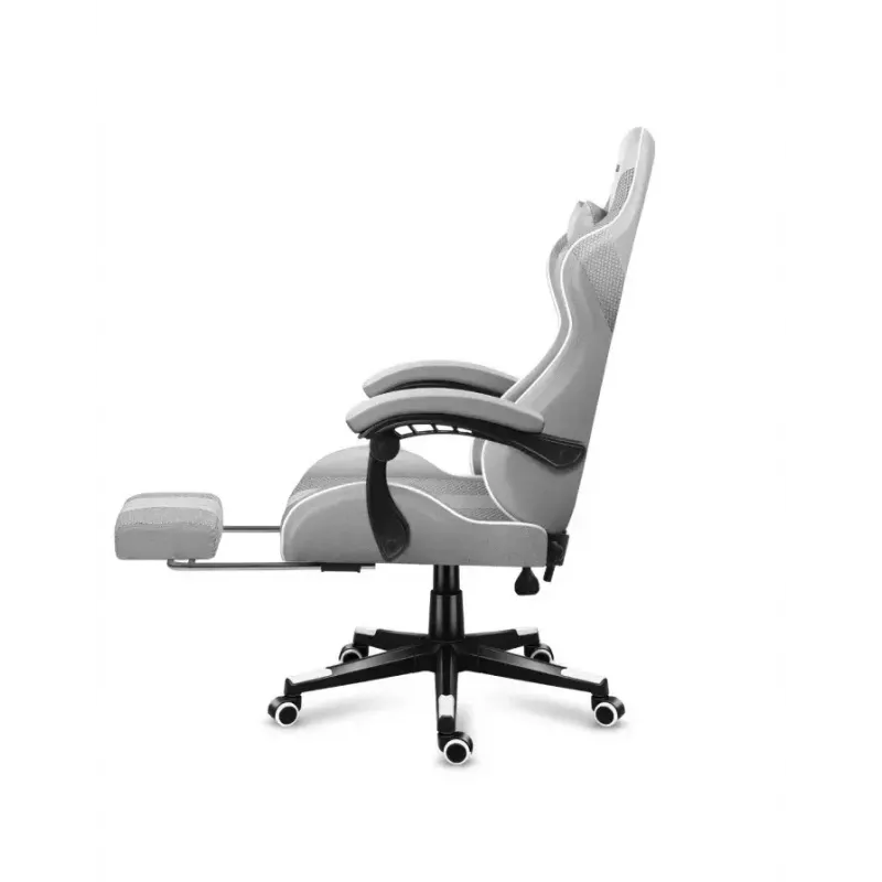 Cadeira gaming Huzaro FORCE 4.7 assento concha cinzento – tecido, assento e encosto almofadados, apoio de pés, peso máx. 140 kg, altura 113–123 cm
