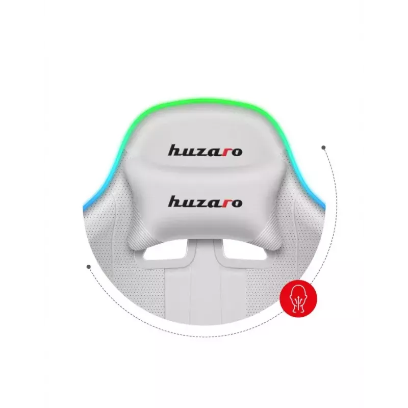 Cadeira gaming Huzaro FORCE 4.7 RGB branco — assento concha almofadado em tecido, carga máx. 140 kg, altura ajustável 43–53 cm, inclinação 90–140°