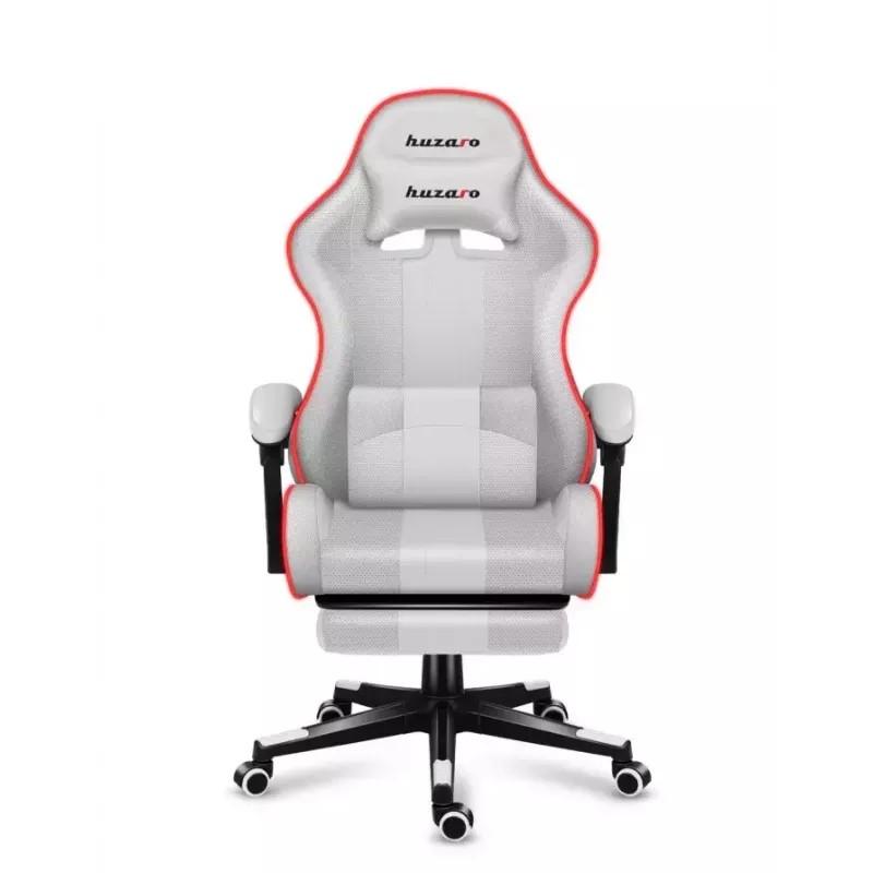 Cadeira gaming Huzaro FORCE 4.7 RGB branco — assento concha almofadado em tecido, carga máx. 140 kg, altura ajustável 43–53 cm, inclinação 90–140°