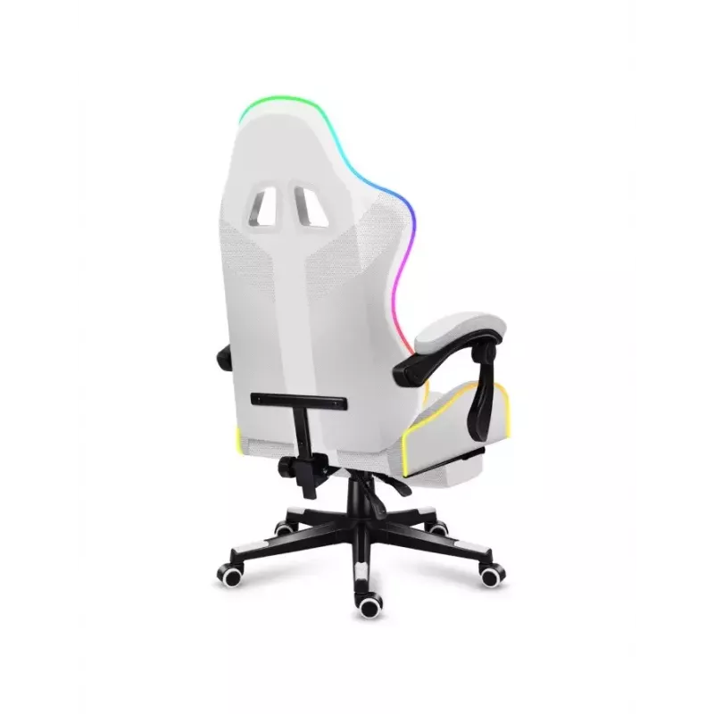 Cadeira gaming Huzaro FORCE 4.7 RGB branco — assento concha almofadado em tecido, carga máx. 140 kg, altura ajustável 43–53 cm, inclinação 90–140°