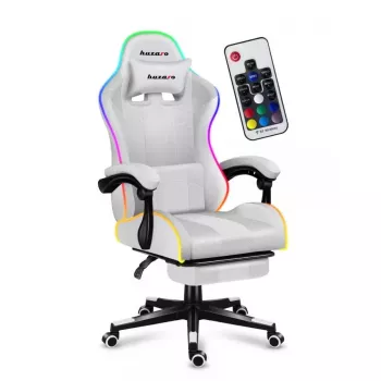 Cadeira gaming Huzaro FORCE 4.7 RGB branco — assento concha almofadado em tecido, carga máx. 140 kg, altura ajustável 43–53 cm, inclinação 90–140°