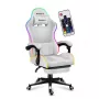Cadeira gaming Huzaro FORCE 4.7 RGB branco — assento concha almofadado em tecido, carga máx. 140 kg, altura ajustável 43–53 cm, inclinação 90–140°