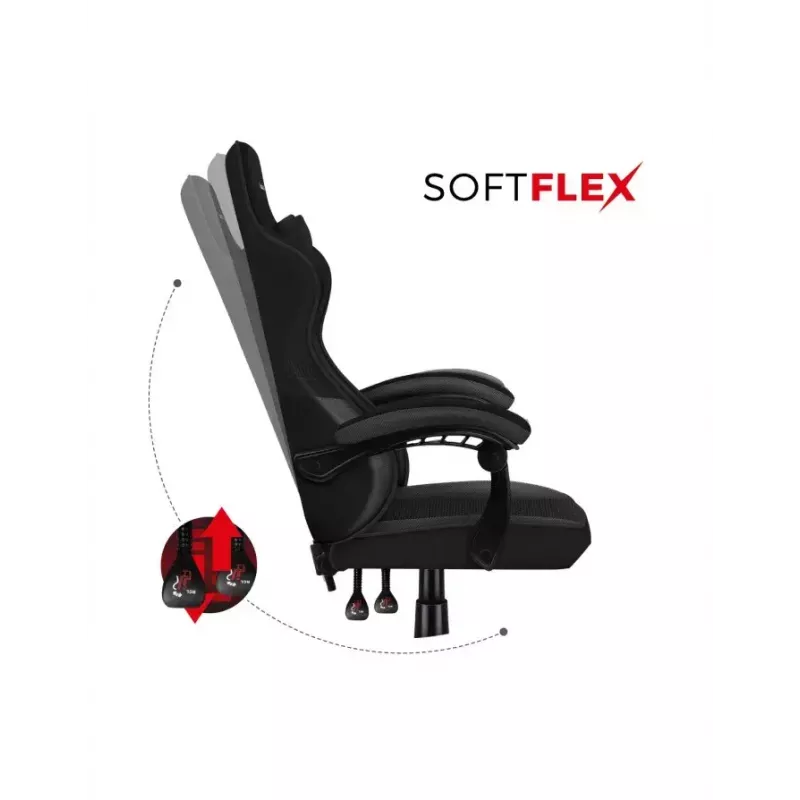 Cadeira gaming Huzaro FORCE 4.4 CARBON — assento desportivo almofadado em tecido, altura 115–125 cm, carga máx. 130 kg, base de aço, apoios de braços ajustáveis