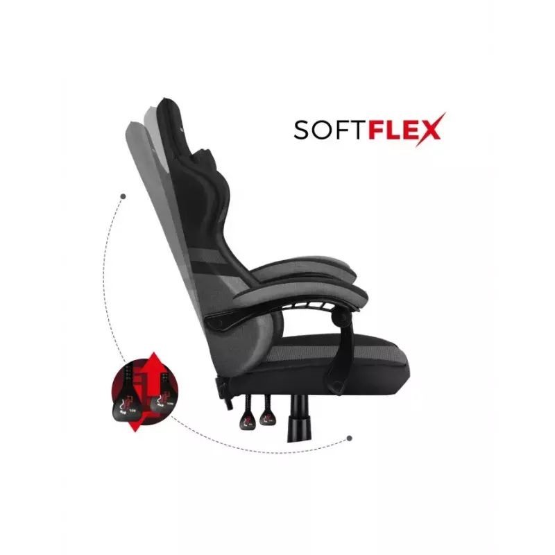 Cadeira gaming huzaro FORCE 4.4 com assento tipo concha preto cinzento — tecido mesh, máx. 130 kg, altura ajustável 45–55 cm, 5 rodas